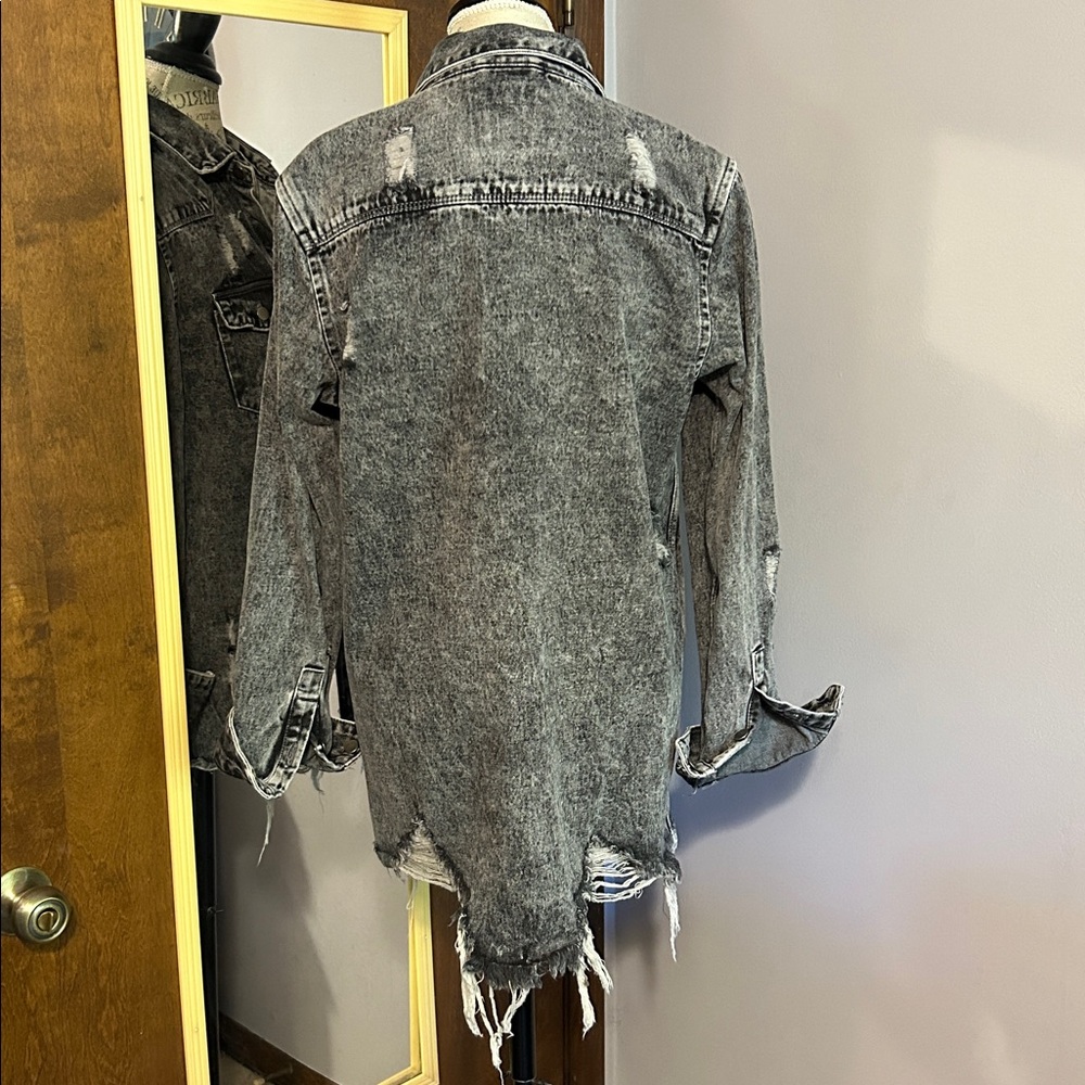 American Bazi Black Distressed Denim Jacket - Picture 3 of 11